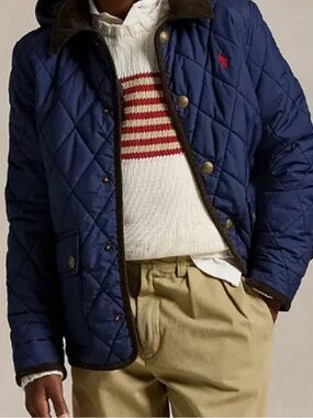 ⚡️ Polo by Ralph Lauren Quilted Navy Puffer Jacket with Corduroy Collar